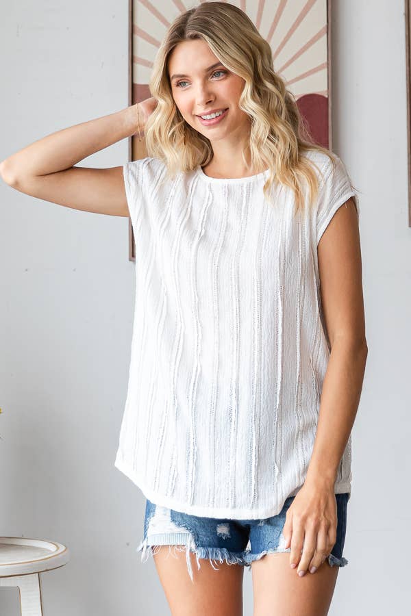 Lightweight Stripe Textured Cap Sleeves Blouse T5948: Pink
