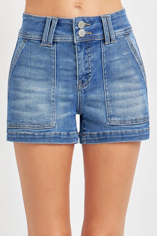 Risen denim shorts