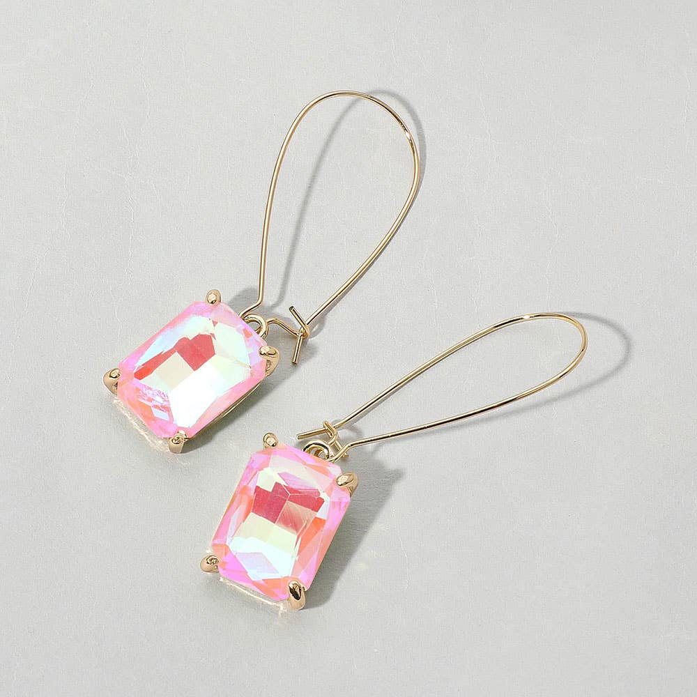Emerald Cut Stone Dangle Evening Earrings: BUAB