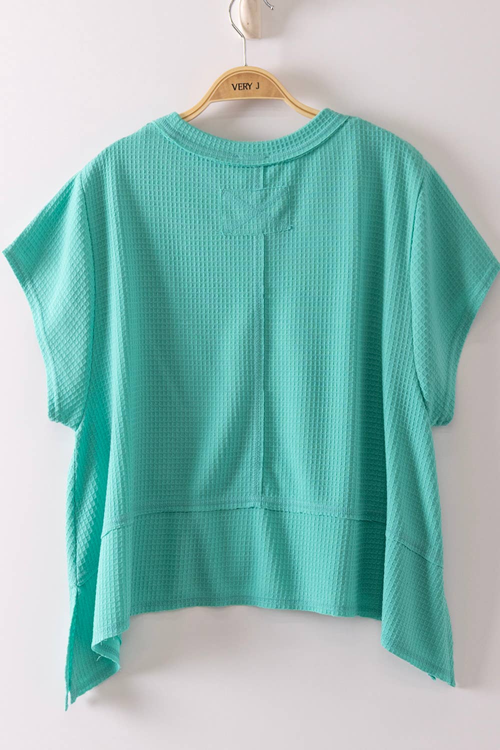 NT12641X-PLUS SIZE Flared Hem Waffle Knit Casual Top: SEAFOAM / 1XL-2XL-3XL/3-2-1