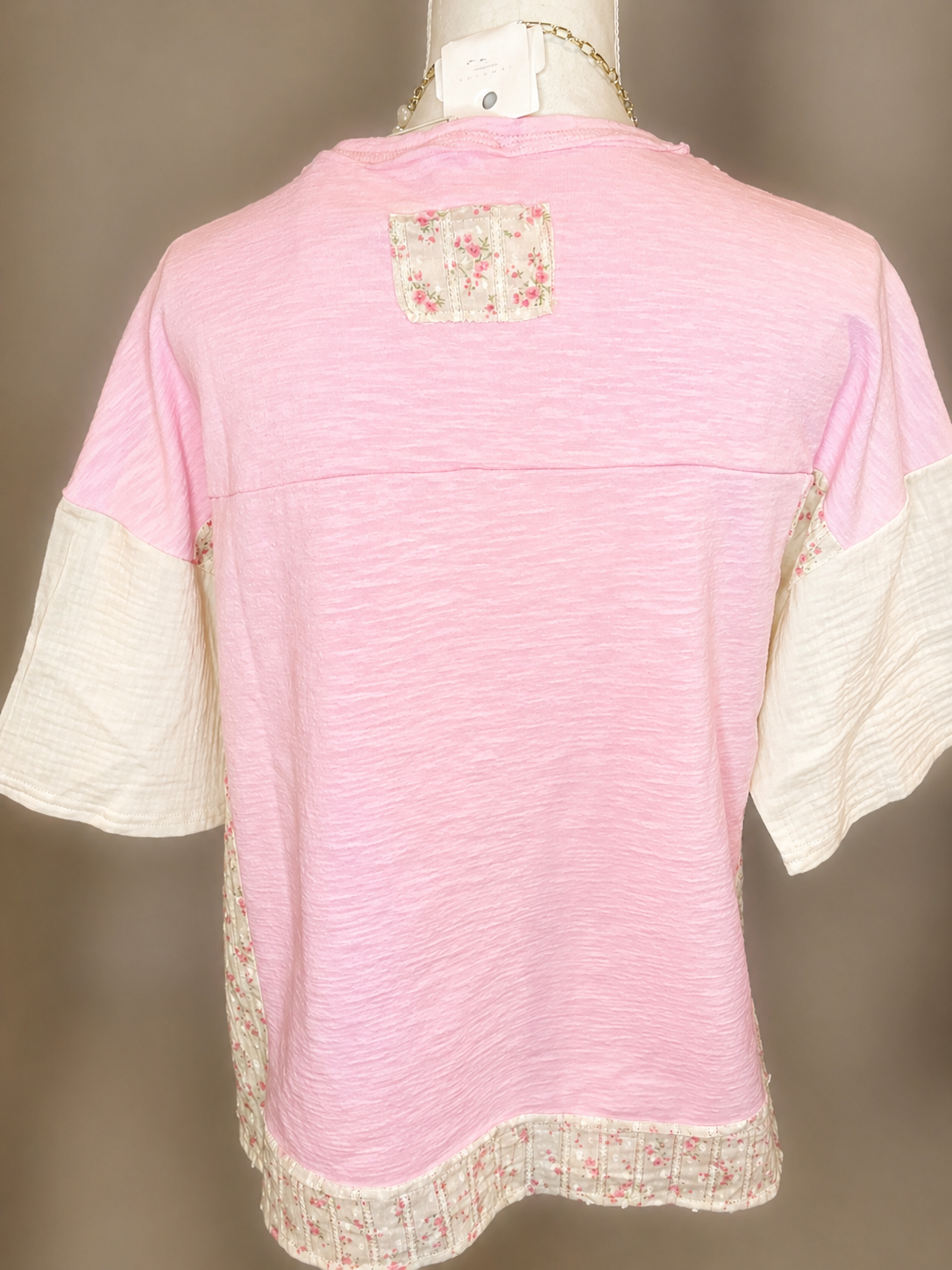 NT12633-Oversized Mixed Media Knit Top: PINK / S-M-L/2-2-2