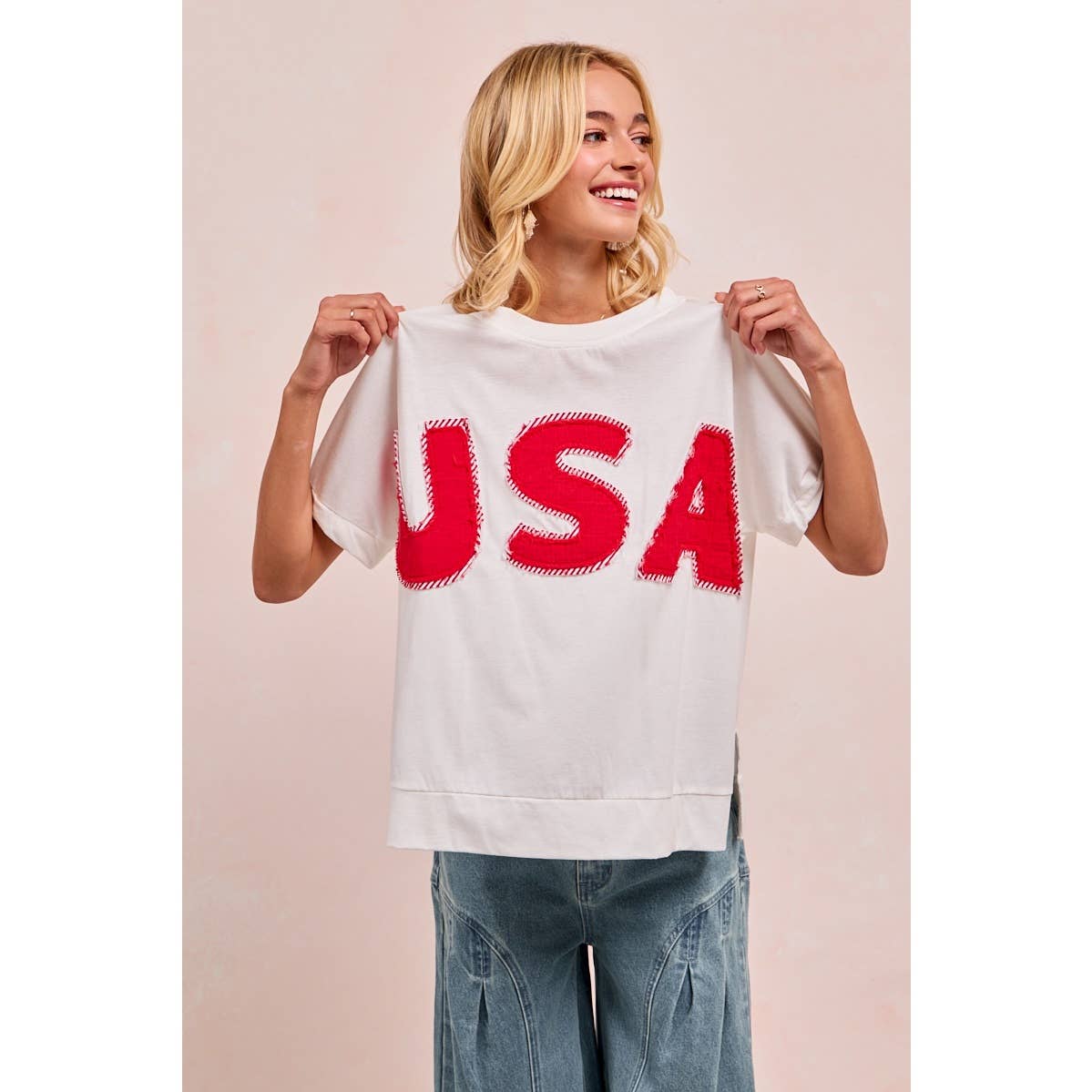 WASHED JERSEY FOURTH OF JULY TOP: OFF WHITE