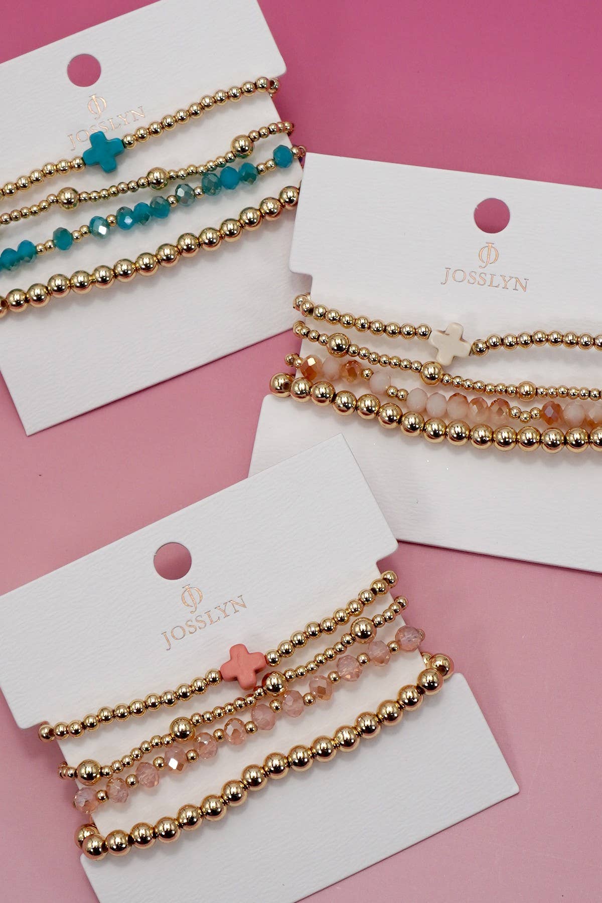 BOHO CROSS MULTI COLORFUL BEADED STRETCH BRACELET | 40B5180: TURQ