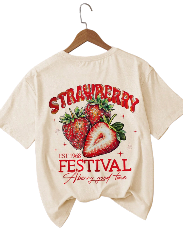 Vintage Strawberry Shirt Retro Graphic Cotton Tees: