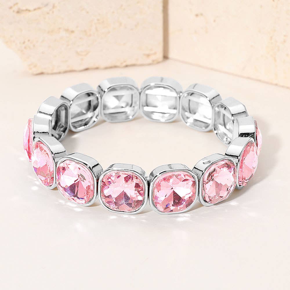 Square Cut Gem Beaded Stretch Evening Bracelet: S13