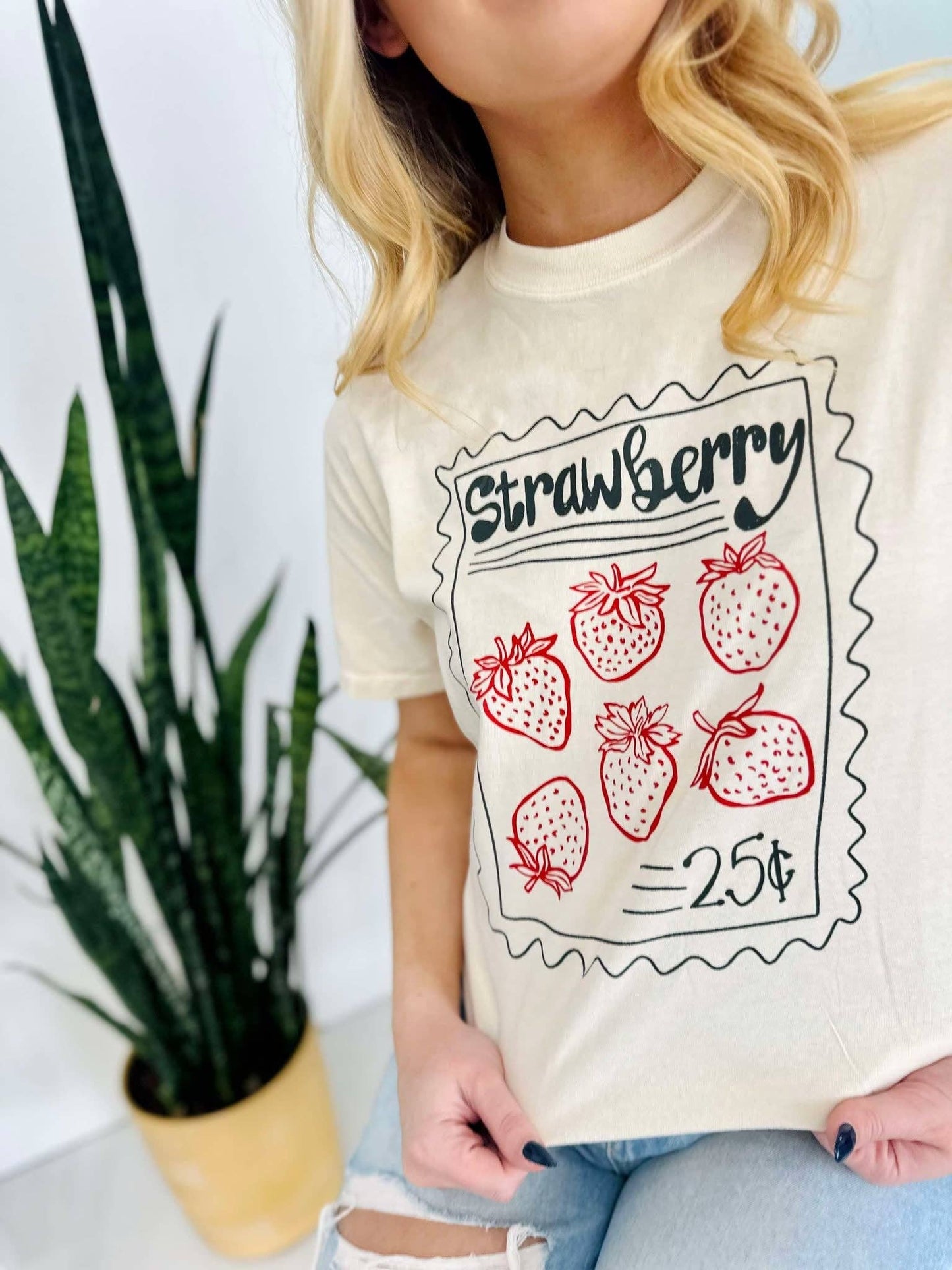 Strawberry Post Stamp DTF Tee: IVORY / XL