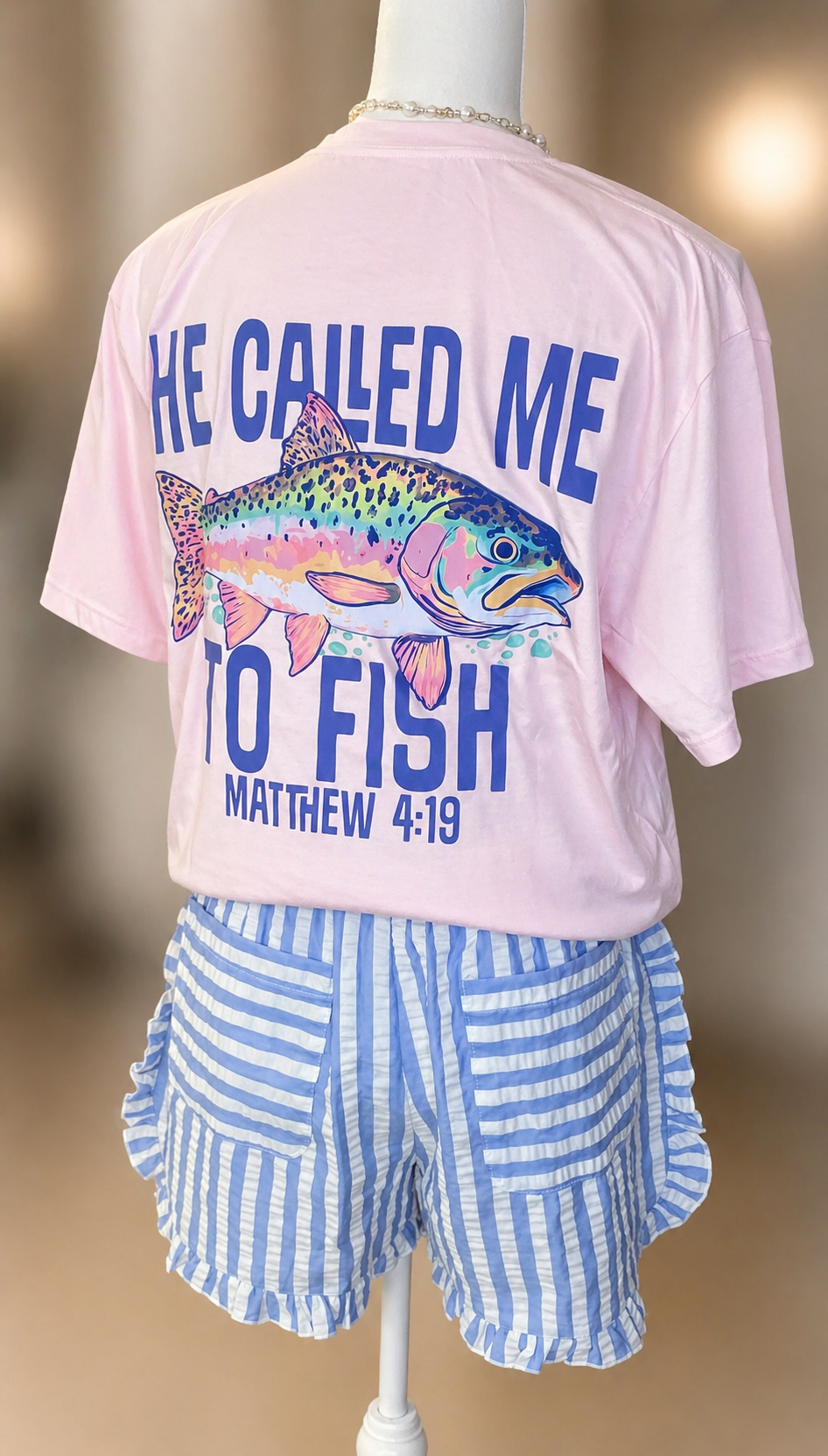 He Called Me to Fish β Matthew 4:19 Tee π: Pink Short-Sleeved