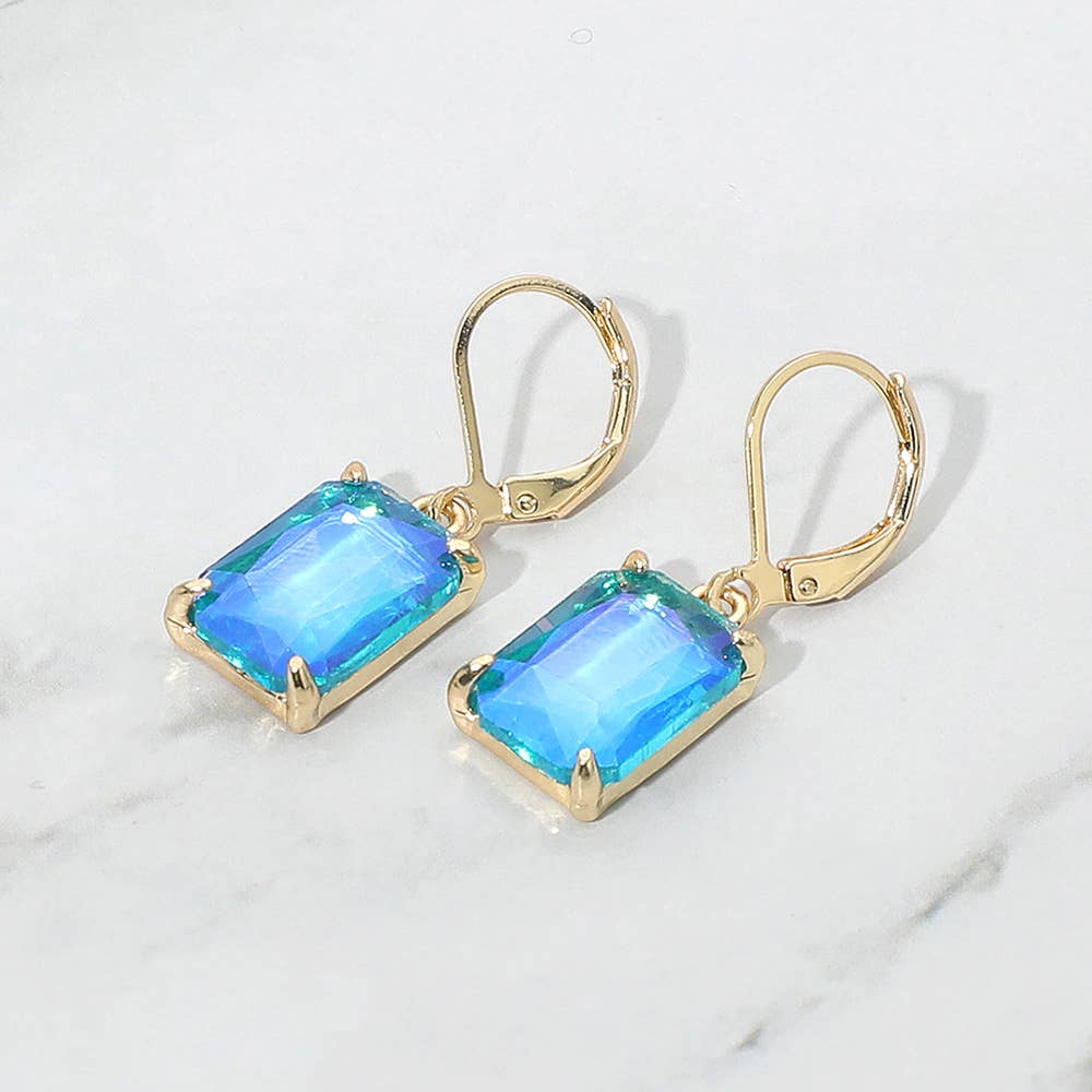Rectangular Glass Stone Drop Dangle Earrings: AB,Blue