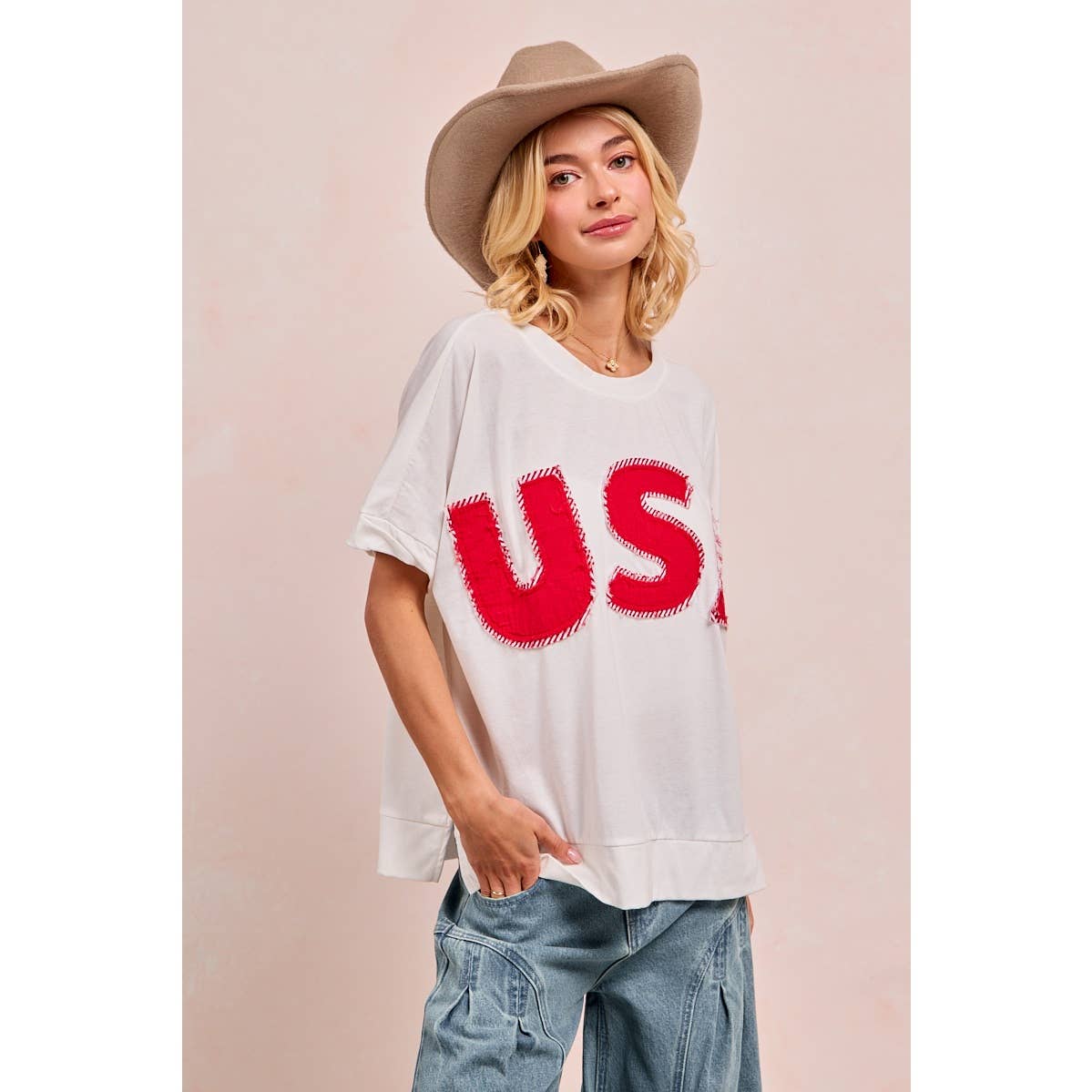 WASHED JERSEY FOURTH OF JULY TOP: OFF WHITE