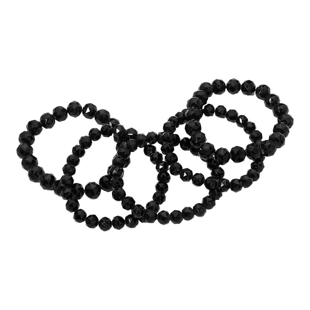 5PCS - Faceted Beaded Stretch Multi Layered Bracelets: Black