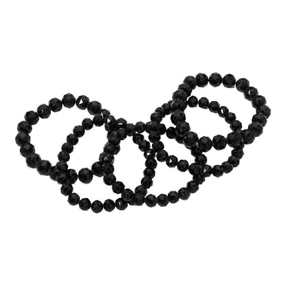 5PCS - Faceted Beaded Stretch Multi Layered Bracelets: Black