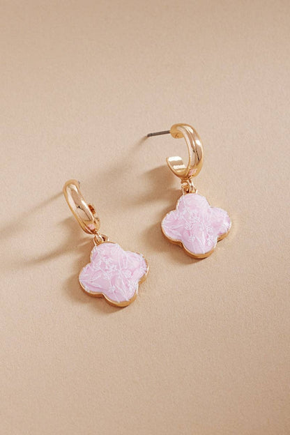 Floral Print Enameled Clover Charm Post Earrings: LBL / ONE
