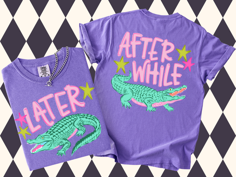 The Bayou Banter Double-Sided Tee | Later Gator • After While Crocodile | Youth • Adult Sizes Available: Violet