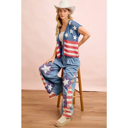 4TH OF JULY AMERICAN FLAG CROCHET SHORT SLEEVE CARDIGAN: AMERICAN FLAG