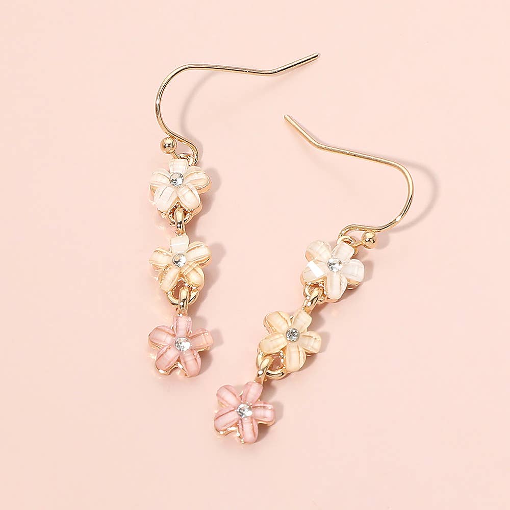 Triple Floral Beads Drop Earrings: Gold,Multi
