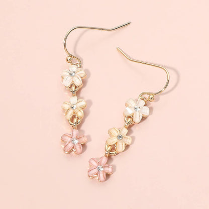 Triple Floral Beads Drop Earrings: Gold,Multi