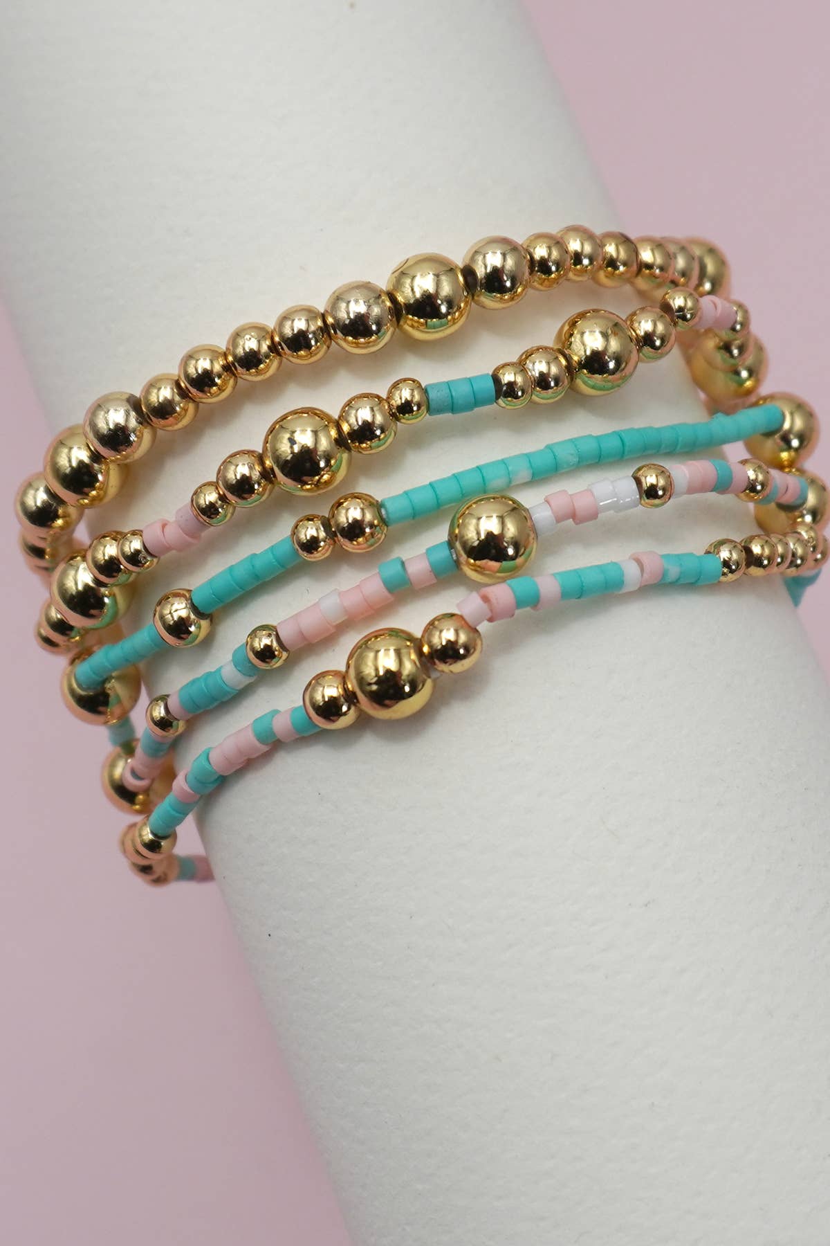 MULTI LAYER NATURAL STONE BALL CHAIN LINK BRACELET | 40B5182: MULTI