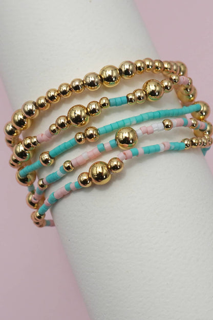 MULTI LAYER NATURAL STONE BALL CHAIN LINK BRACELET | 40B5182: MULTI