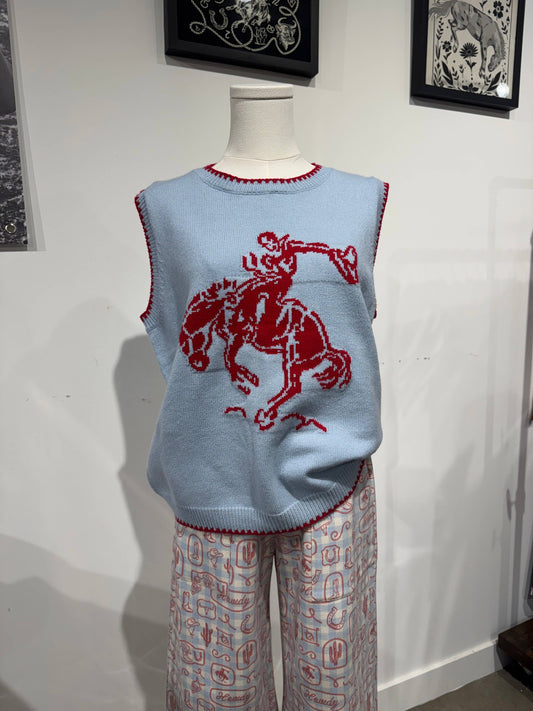 Hats off to the Cowboy Bronc Rider sweater vest red/blue: XL