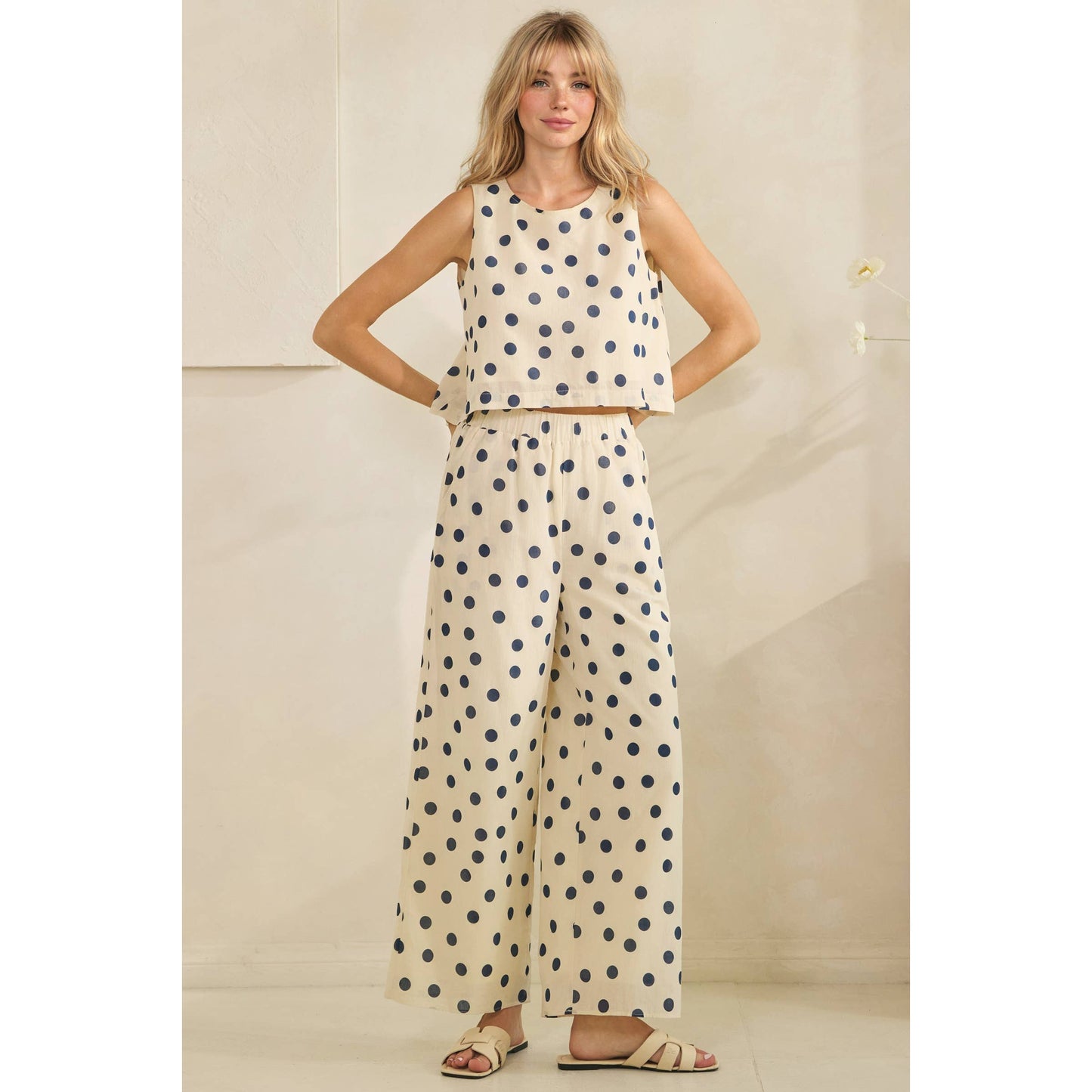 Ocean Breeze Polka Dot Set: Cream/Navy
