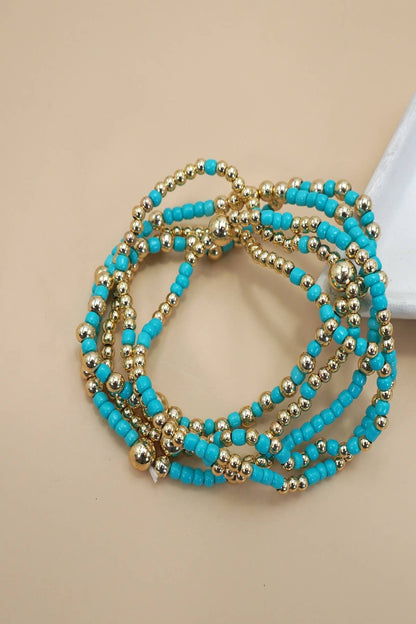 MULTI LAYER BALL CHAIN BEADED BRACELET | 40B5177: FUCHSIA