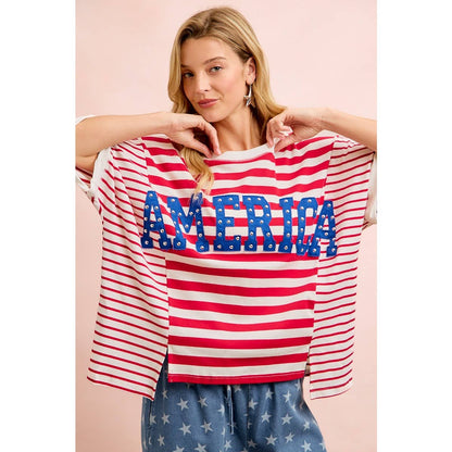 4TH OF JULY STRIPE MIX AND MATCH AMERICA PATCHWORK TOP: RED STRIPE