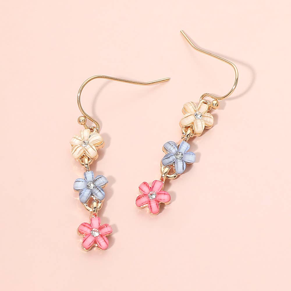 Triple Floral Beads Drop Earrings: Gold,Multi