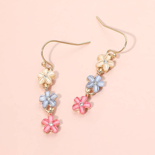 Triple Floral Beads Drop Earrings: Gold,Multi