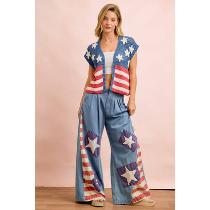 4TH OF JULY AMERICAN FLAG CROCHET SHORT SLEEVE CARDIGAN: AMERICAN FLAG