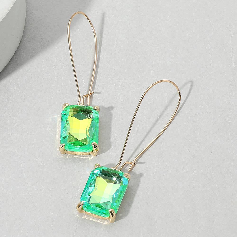 Emerald Cut Stone Dangle Evening Earrings: BUAB