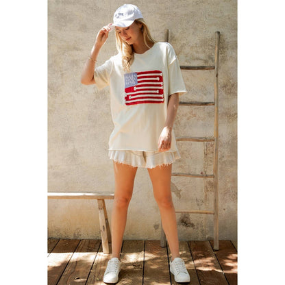 AMERICAN FLAG MINERAL WASH TOP (ST7304-C): Cream / S-M-L(2-2-2)