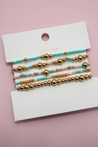 MULTI LAYER NATURAL STONE BALL CHAIN LINK BRACELET | 40B5182: MULTI