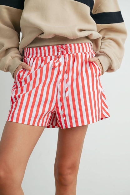 Striped Drawstring Pocket Boxer Shorts - BMP7534: GREEN / IVORY