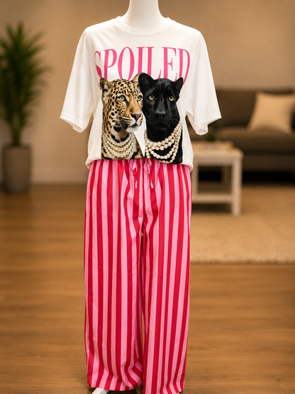Multi Color Boho Beach Vertical Stripe Lace-Up Pants: Red