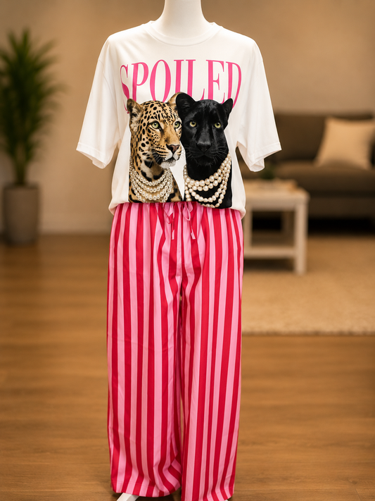 Multi Color Boho Beach Vertical Stripe Lace-Up Pants: Red