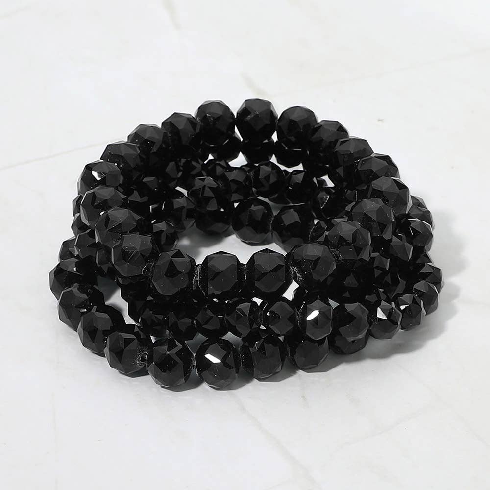 5PCS - Faceted Beaded Stretch Multi Layered Bracelets: Black