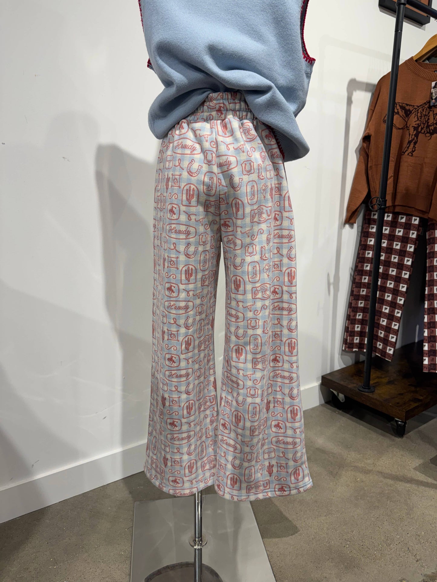 Fleece crop lounge pant with western gingham print: XL