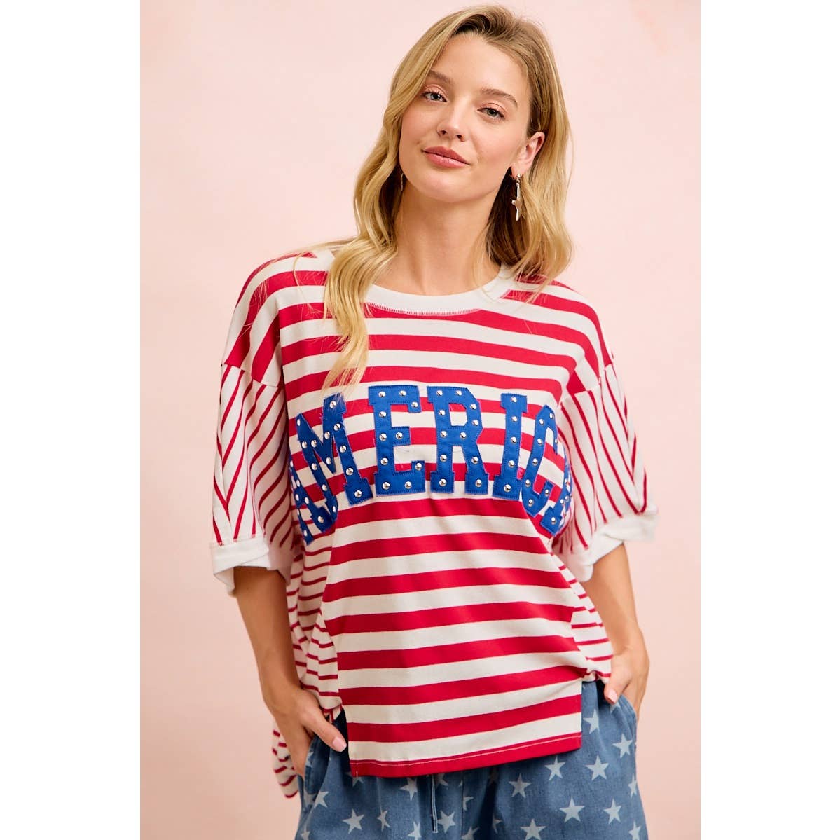 4TH OF JULY STRIPE MIX AND MATCH AMERICA PATCHWORK TOP: RED STRIPE