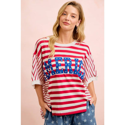 4TH OF JULY STRIPE MIX AND MATCH AMERICA PATCHWORK TOP: RED STRIPE