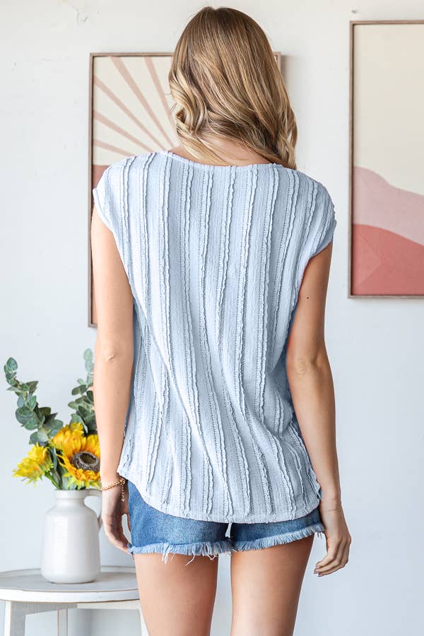 Lightweight Stripe Textured Cap Sleeves Blouse T5948: Pink