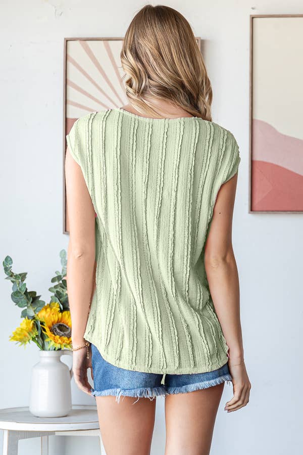 Lightweight Stripe Textured Cap Sleeves Blouse T5948: Pink