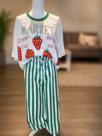Multi Color Boho Beach Vertical Stripe Lace-Up Pants: Green
