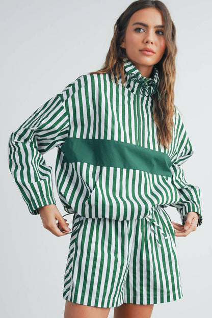 Striped Drawstring Pocket Boxer Shorts - BMP7534: GREEN / IVORY