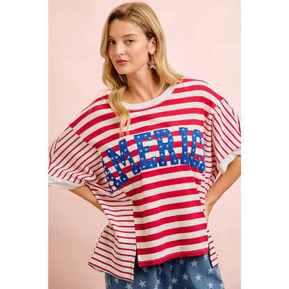 4TH OF JULY STRIPE MIX AND MATCH AMERICA PATCHWORK TOP: RED STRIPE