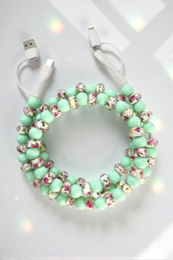 Updated Green Floral Beaded Cord Charger