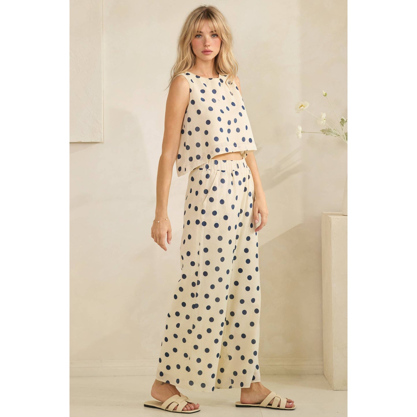 Ocean Breeze Polka Dot Set: Cream/Navy