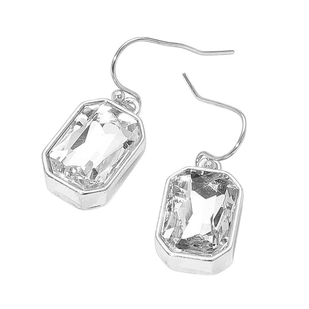 Iridescent Faceted Drop Dangle Earrings: Clear,Silver