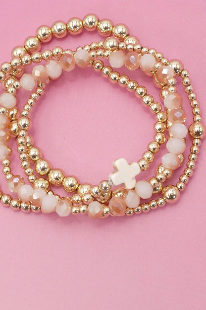 BOHO CROSS MULTI  COLORFUL BEADED STRETCH BRACELET | 40B5180: TURQ