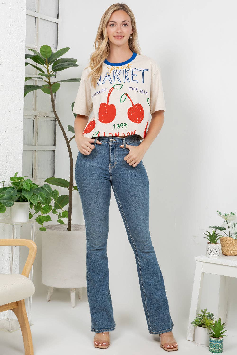 Cherry Print Cotton Crop Top: