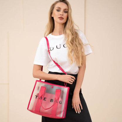 THE BAG Optic Transparent Structured Tote Crossbody Bag: Hot Pink